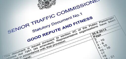 A close up of The Traffic Commissioners Statutory Document No.1  titled Good Repute & Fitness as required to abide by when granted an operator licence.